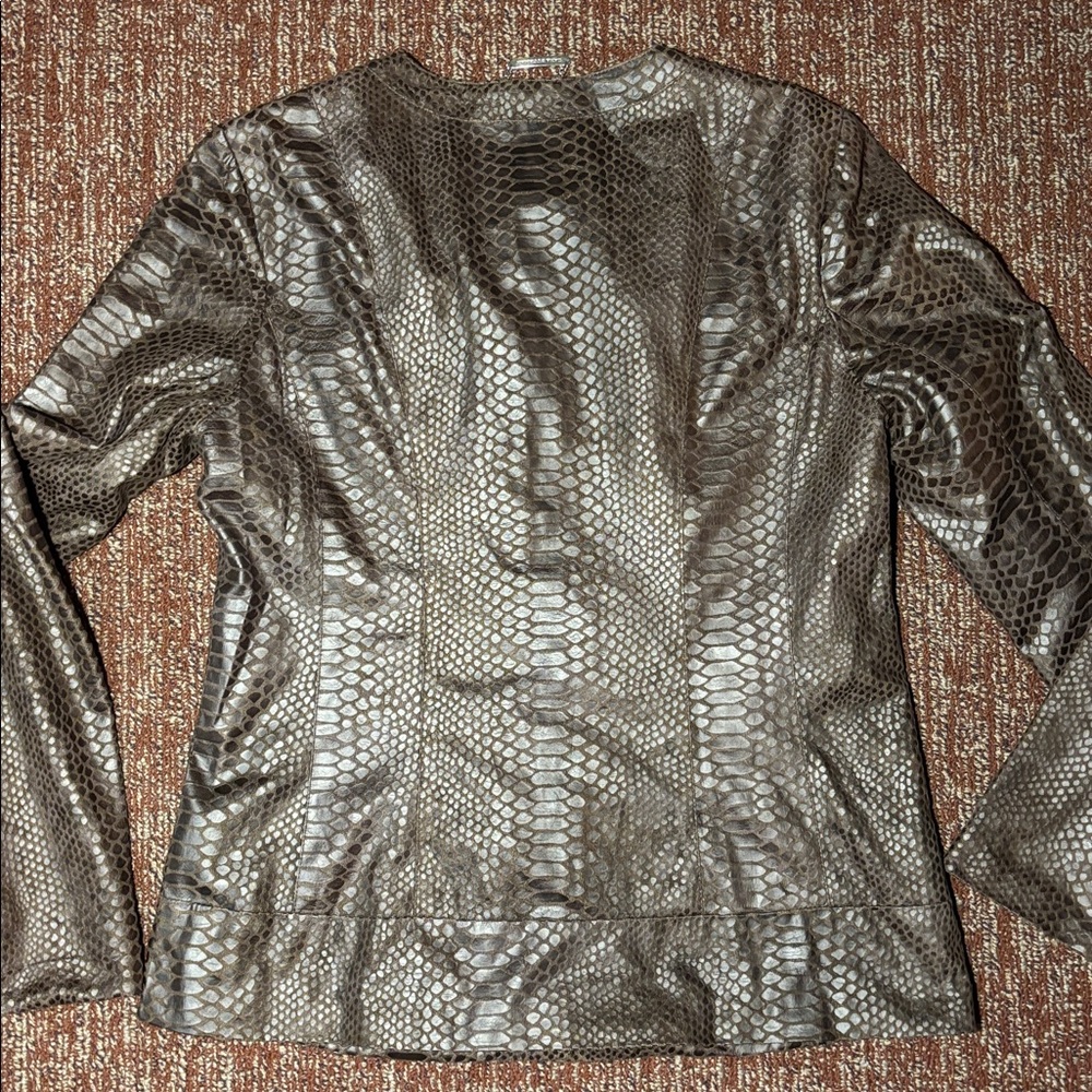 Dana buchman blazer small faux leather snakeskin brown animal print moto style - Picture 7 of 13